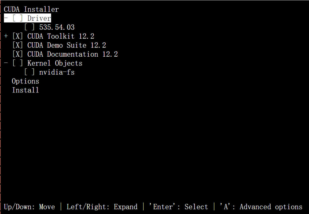 Screenshot of running CUDA installer on Linux